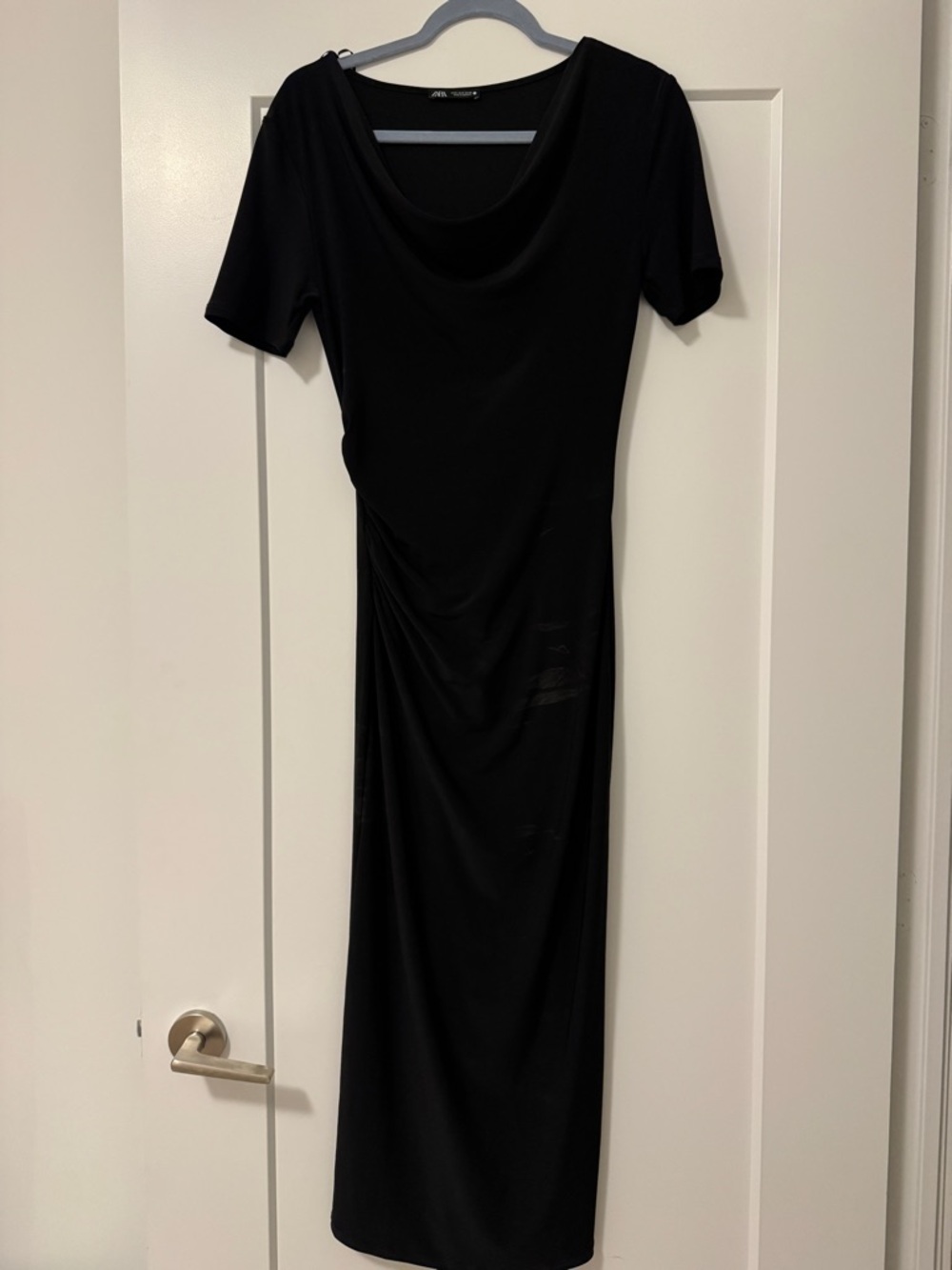Zara Black Short-Sleeve Cowl-Neck Maxi Dress